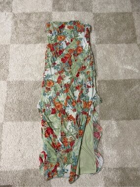 Sincerely Jules Floral Ruffle Mesh Maxi Skirt Size Large Green Boho